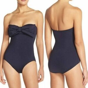 Kate Spade Georgica Beach Bandeau Bow Tie Maillot,One-Piece Swimsuit,Navy, XS